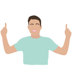 Smiling Handsome Guy in Casual T-Shirt Celebrating Victory with Enthusiastic Hand Gesture