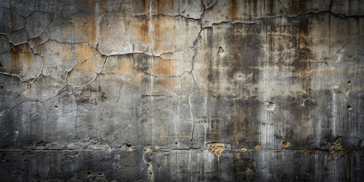 Rough, weathered dark cement wall background with subtle cracks, imperfections, and vintage texture, perfect for graphic design, wallpaper, or industrial-themed visual projects.