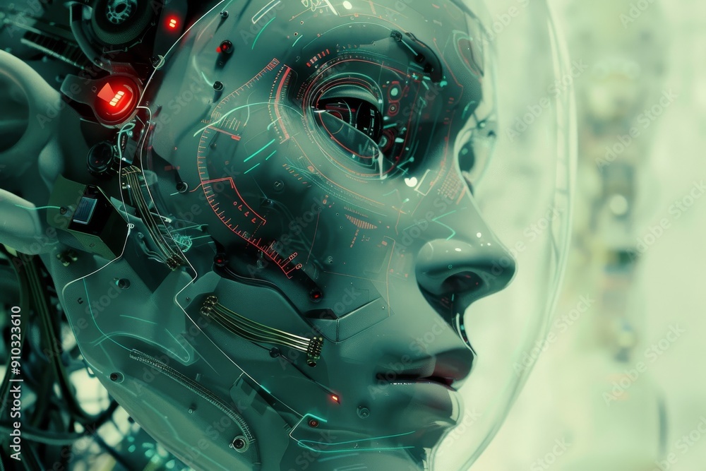 Poster an advanced ai system with a digital brain and circuits, representing the future of artificial intel