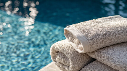 Clean towels close-up by the pool