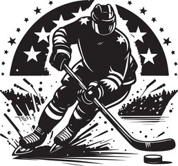 Ice Hockey Player Black Silhouette Vector Illustration On Isolated White Background