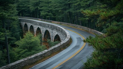 Fototapeta premium Winding Road Over Stone Arch Bridge.