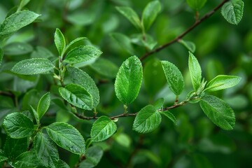Fresh green lime leaves in springtime, selective focus with bokeh background - Tilia . Beautiful simple AI generated image in 4K, unique.