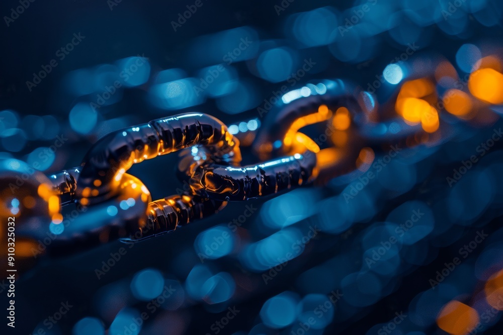 Poster an illustration of a blockchain network, featuring a chain of dots and lines, cryptocurrency blockch