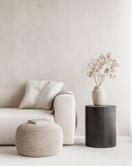 Minimalist Scandinavian interiors with neutral colors, minimal ornaments and ample copyspace. Luxurious residential Real Estate interiors composition.
