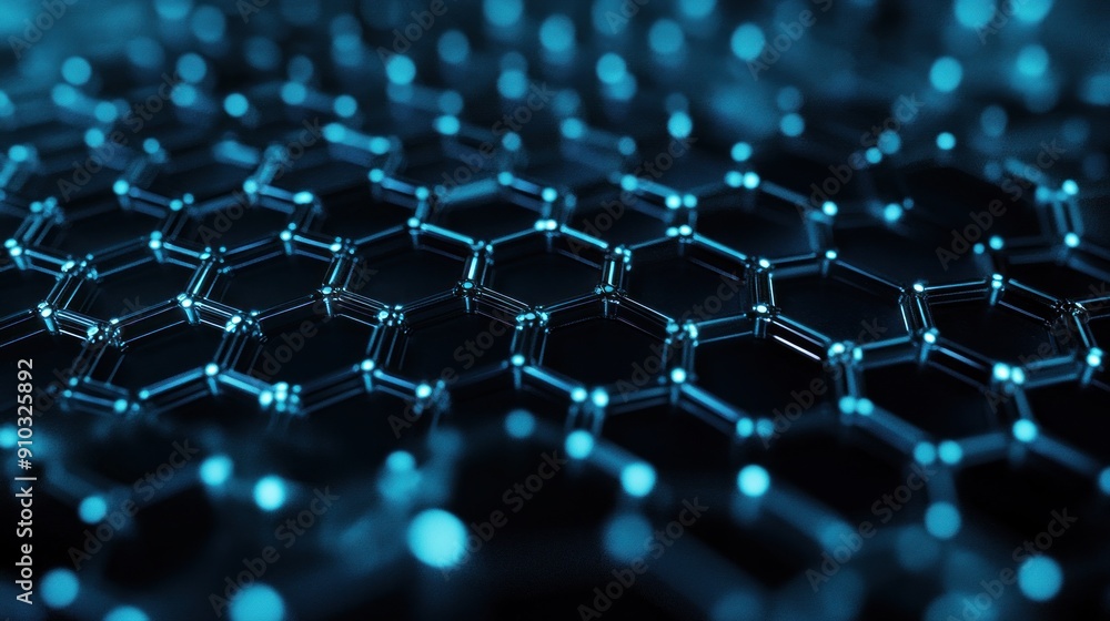 Poster abstract hexagonal pattern - digital blue