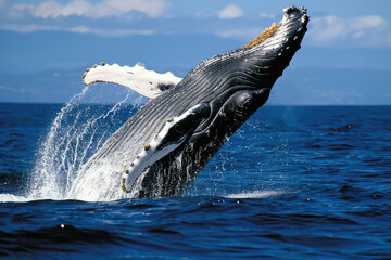 Fototapeta premium Majestic Humpback Whale Catching Air in the Vast Ocean
