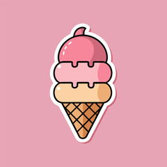 Ice cream cone with Comic character in cartoon style illustration. Ice Cream Vector flat Icon.