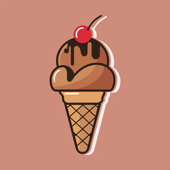 Ice cream cone with Comic character in cartoon style illustration. Ice Cream Vector flat Icon.
