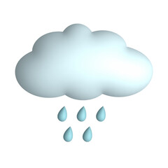 Blue cloud with raindrops 3d vector icon isolated on white background. Rain, downpour. Weather forecast.