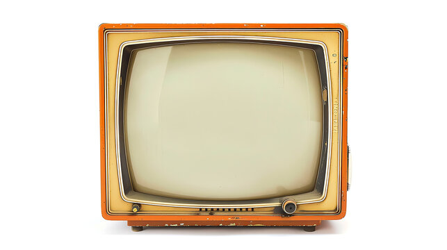 Vintage orange and beige television with blank screen evokes nostalgia and retro style for 70s and 80s themed projects. 
