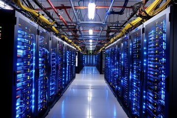 Cloud symbolizing data storage, floating in a server room setting, Cloud computing infrastructure, AI generated