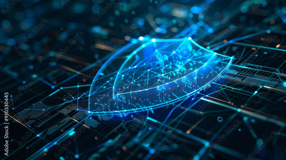 Aufkleber wireframe of cybersecurity shield data protection and privacy. concept cybersecurity, data protectio