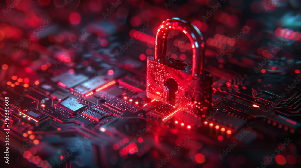 Poster security padlock badge on a computer screen