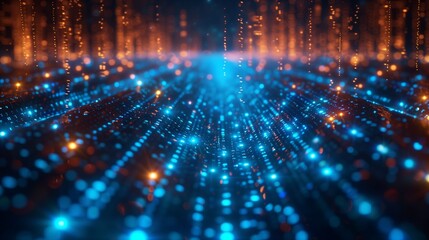 Fototapeta premium Illuminated Particles Flowing in a Vibrant Digital Landscape at Night