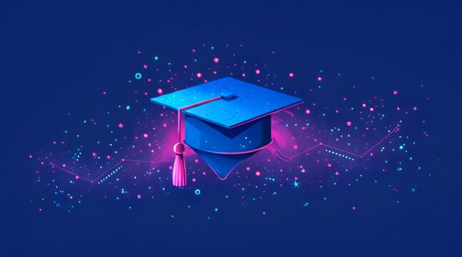 Animated graduation cap icon, school, science, business, cyber.