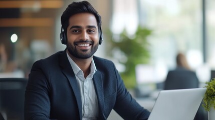 A person working on a computer with headphones on, great for office or remote work scenarios
