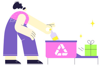 Woman putting plastic bottle into recycling container