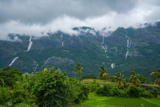 Scenic Kollengode Village with Nelliyampathy Mountains and Seetharkundu Waterfalls