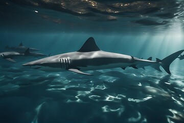 sharks surrounded tiger lemon blue water reef aqualung shark predator ocean fish underwater bahamas background sea diver caribbean nature wildlife biodiversity natural animal