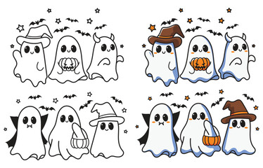 Spooky Halloween Ghosts Cute, vector