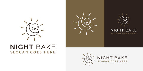 Creative Night Crescent Moon Bake Cookies Bread Bakery Logo Design Branding Template