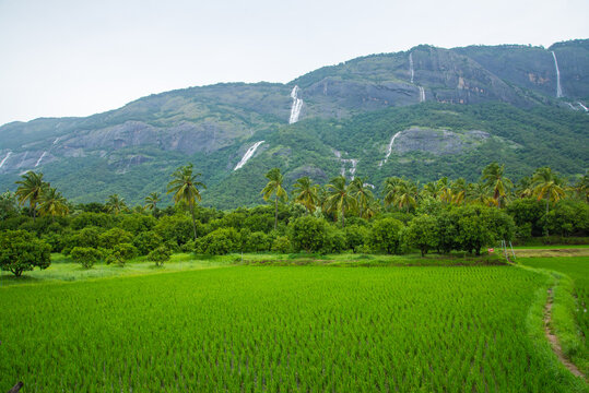 Scenic Kollengode Village with Nelliyampathy Mountains and Seetharkundu Waterfalls
