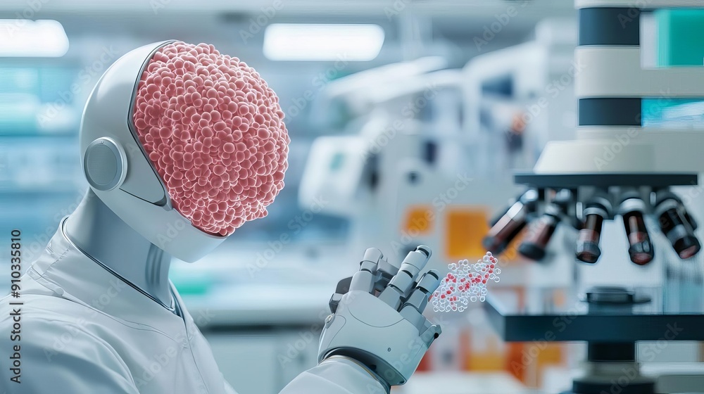 Poster ai-powered devices analyzing stem cell data in a state-of-the-art biotechnology lab