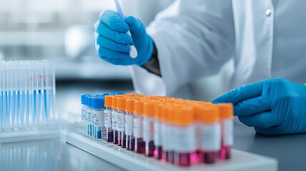 Lab technician preparing genetic samples for analysis, patient information tagged