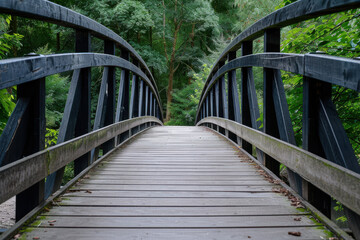 Obraz premium close up image of a small bridge path within a green lush vegetation
