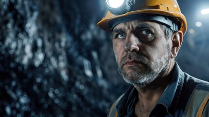 Fototapeta premium Male Mine worker at work portrait