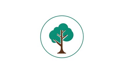 Obraz premium A green tree logo on a white background, designed as a sticker, symbolizing nature and sustainability.