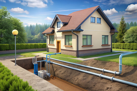 A house with a sewerage system to the public pipe.
