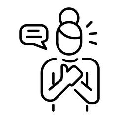 A line style icon of woman showing gratitude