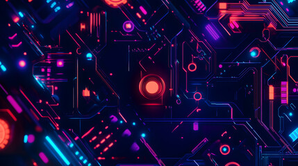 Obraz premium Futuristic digital circuitry with glowing lines and vibrant colors creates a dynamic and abstract tech background