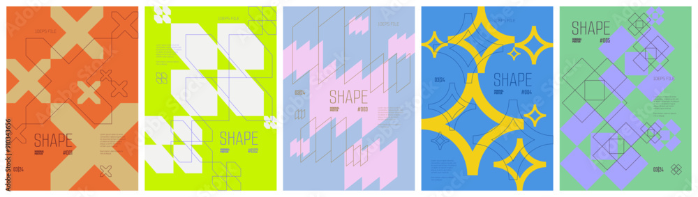 Poster minimal artwork colorful trendy poster, abstract geometric composition graphic in y2k aesthetics, ve