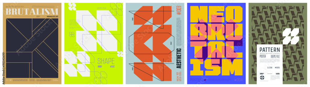 Poster set modern art colorful trendy poster, abstract geometric a4 composition graphic in y2k aesthetics, 