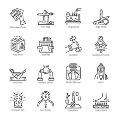 Latest Pack of Yoga and Workout Line Icons 

