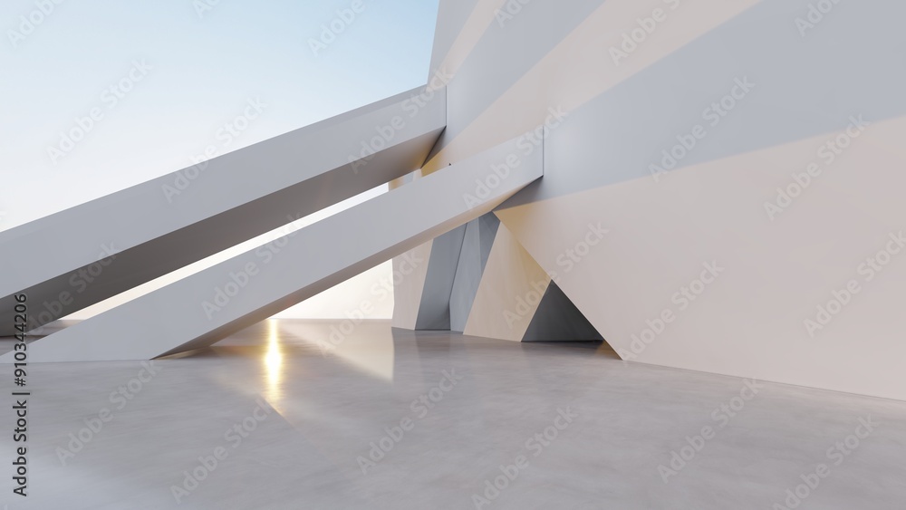 Poster 3d render abstract architecture background building geometric shape