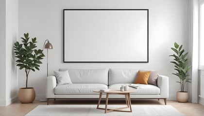 Frame mockup, ISO A paper size. Living room wall poster mockup. Interior mockup with house background. Modern interior design. 3D render