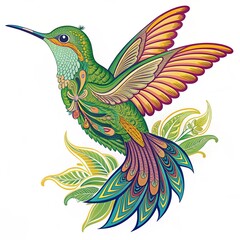 Obraz premium Art hummingbird, pen and ink, morning light, tiny and vibrant, detailed feathers, garden environment.