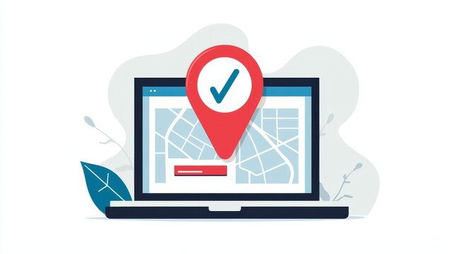 laptop with red location pin and checkmark clip art preview
