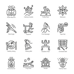 Bundle of Yoga and Meditation Line Icons 

