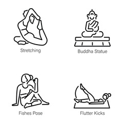 Pack of Yoga and Spirituality Line Icons 

