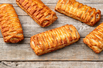 Golden Puff pastry stuffed with sausage and cheese