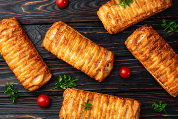 Golden Puff pastry stuffed with sausage and cheese