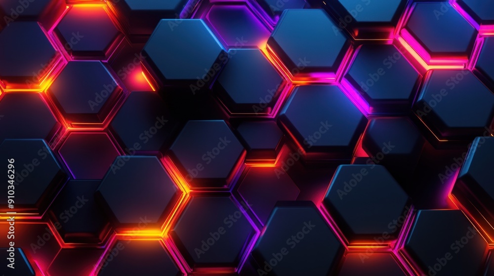 Poster abstract hexagon pattern with neon lights