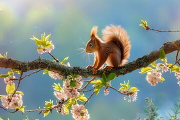 Fototapeta premium Red squirrel close-up. Beautiful simple AI generated image in 4K, unique.
