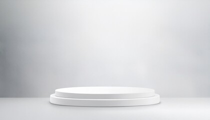 A sleek and minimalist white pedestal set against a soft, light grey background. The clean and simple design is ideal for showcasing products, awards, or for use in elegant presentations.