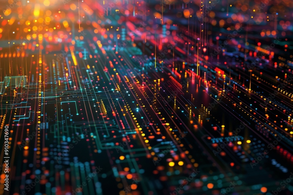 Poster an abstract representation of the internet's evolution, featuring a blend of advanced technology and